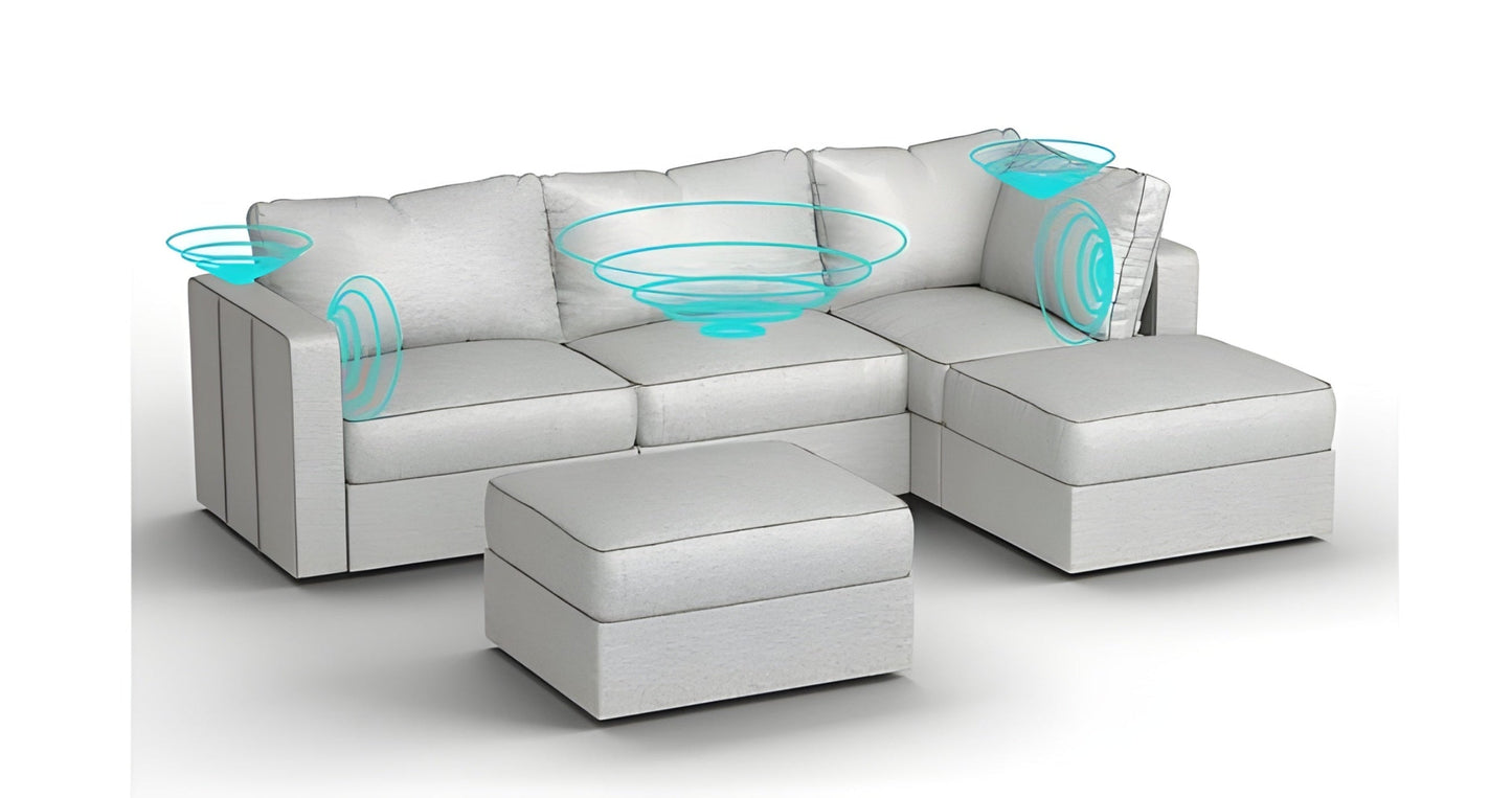 Lovesac – 5 Seats + 5 Sides Luxe Chenille & Standard Foam with 6 Speaker Immersive Sound + Charge System – Tonal Sterling - BB6484250