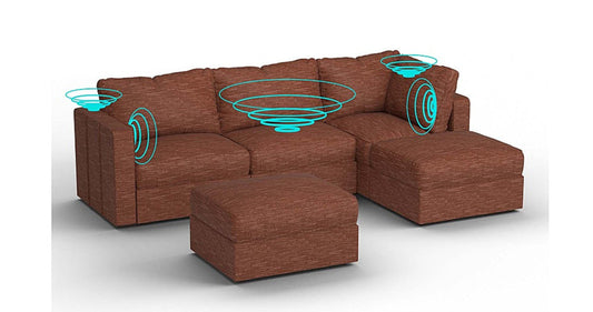 Lovesac – 5 Seats + 5 Sides Rained Chenille &amp; Standard Foam with 8 Speaker Immersive Sound + Charge System – Terracotta - 1772612905178_591