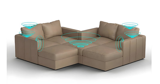 Lovesac 7 Seats + 8 Sides Combed Chenille Lovesoft with 10 Speaker Immersive Sound + Charge System – Taupe - BB6484388