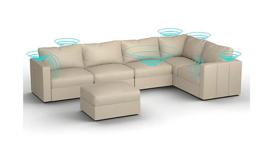 Lovesac – 6 Seats + 8 Sides Combed Chenille & Lovesoft with 6 Speaker Immersive Sound + Charge System – Tan - BB6484245
