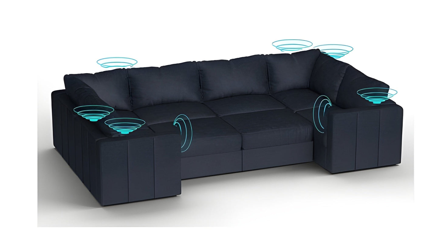 Lovesac – 8 Seats + 10 Sides Corded Velvet & Lovesoft with 10 Speaker Immersive Sound + Charge System – Midnight Navy - BB6484406