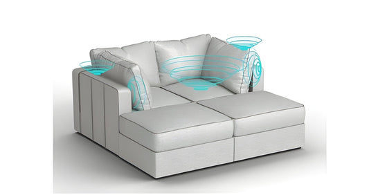 Lovesac – 4 Seats + 4 Sides Luxe Chenille & Standard Foam with 8 Speaker Immersive Sound + Charge System – Tonal Sterling - BB6484212