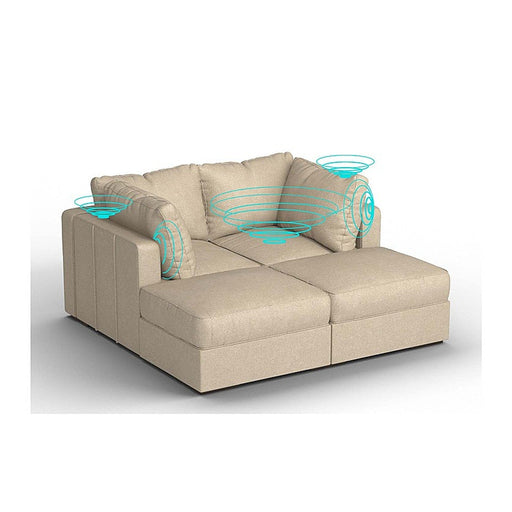 Lovesac – 4 Seats + 4 Sides Combed Chenille & Lovesoft with 6 Speaker Immersive Sound + Charge System – Tan - BB6484186