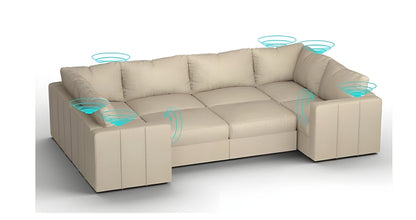 Lovesac – 8 Seats + 10 Sides Combed Chenille & Standard Foam with 10 Speaker Immersive Sound + Charge System – Tan - BB6484407