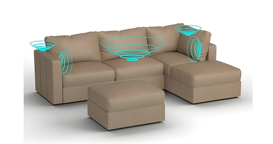 Lovesac – 5 Seats + 5 Sides Combed Chenille & Standard Foam with 6 Speaker Immersive Sound + Charge System – Taupe - BB6484296