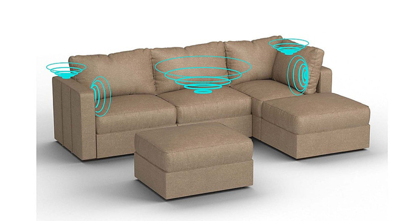 Lovesac – 5 Seats + 5 Sides Combed Chenille & Standard Foam with 6 Speaker Immersive Sound + Charge System – Taupe - 1760074500048_600