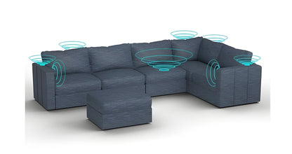 Lovesac – 6 Seats + 8 Sides Rained Chenille & Lovesoft with 8 Speaker Immersive Sound + Charge System – Vintage Blue -BB6484297