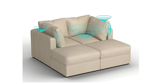 Lovesac – 4 Seats + 4 Sides Combed Chenille & Lovesoft with 8 Speaker Immersive Sound + Charge System – Tan - BB6484185