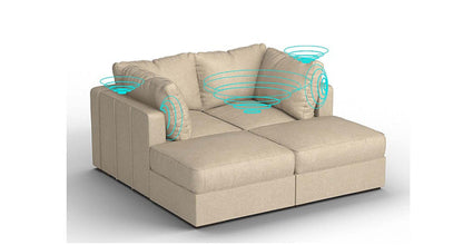 Lovesac – 4 Seats + 4 Sides Combed Chenille & Lovesoft with 8 Speaker Immersive Sound + Charge System – Tan - 1760074464513_642