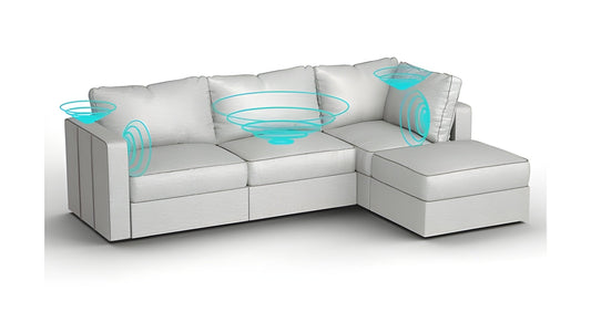 Lovesac – 4 Seats + 5 Sides Luxe Chenille & Lovesoft with 6 Speaker Immersive Sound + Charge System – Tonal Sterling - BB6484286