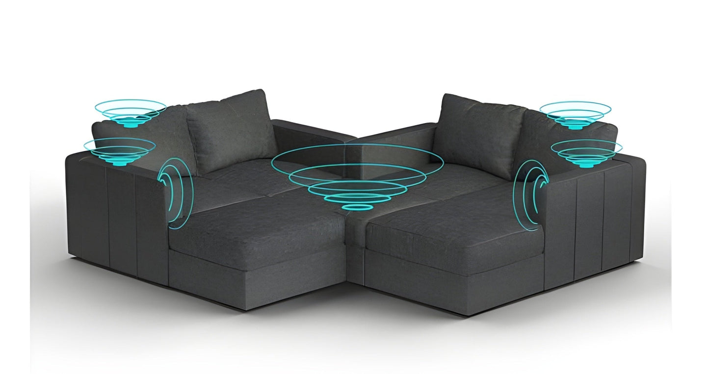 Lovesac – 7 Seats + 8 Sides Corded Velvet & Lovesoft with 6 Speaker Immersive Sound + Charge System – Charcoal Grey - BB6484366