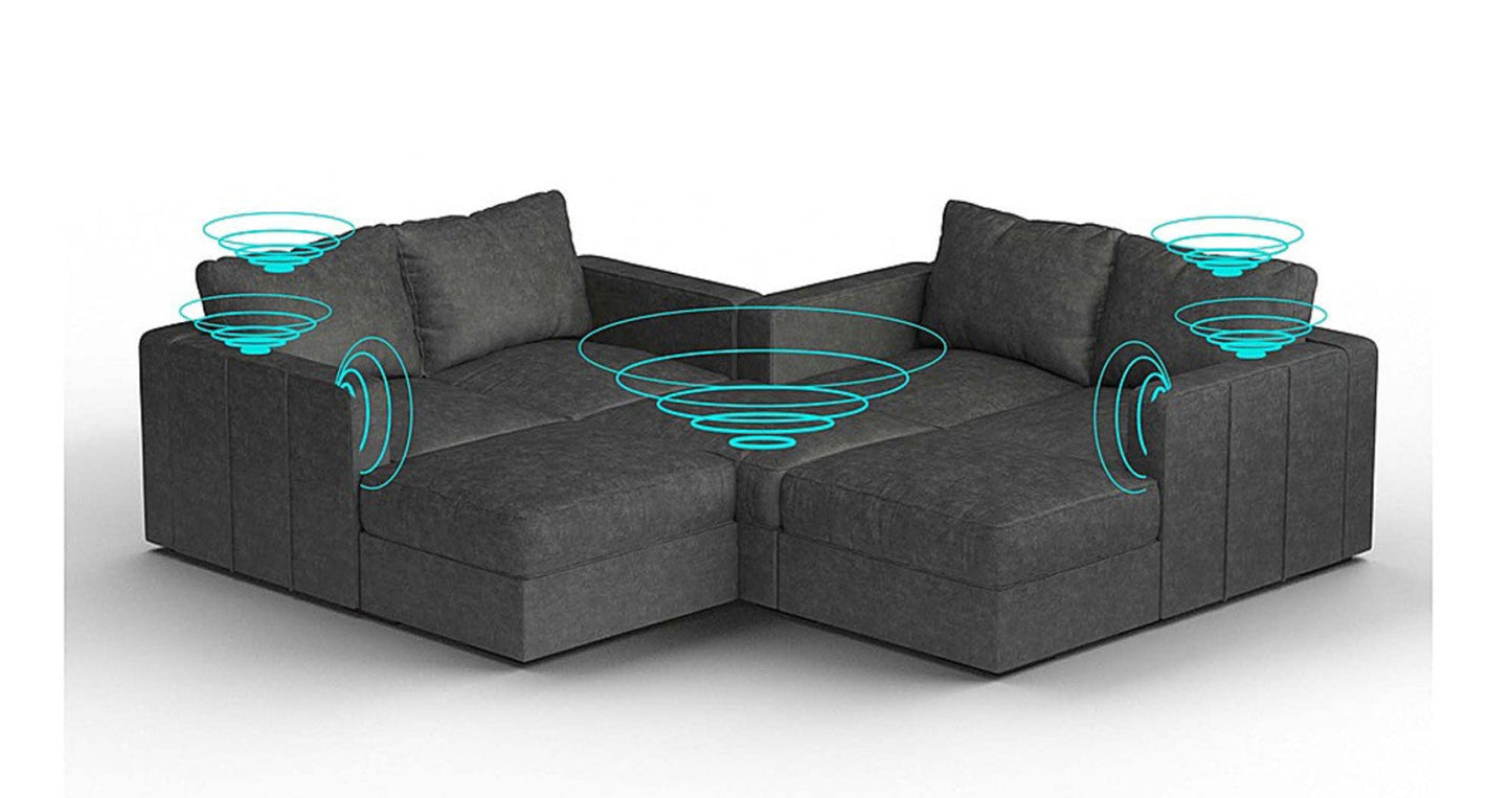 Lovesac – 7 Seats + 8 Sides Corded Velvet & Lovesoft with 6 Speaker Immersive Sound + Charge System – Charcoal Grey - 1760085421380_407