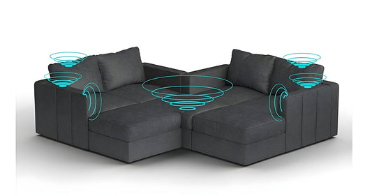 Lovesac – 7 Seats + 8 Sides Corded Velvet & Standard Foam with 10 Speaker Immersive Sound + Charge System – Charcoal Grey - BB6484397