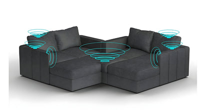 Lovesac – 7 Seats + 8 Sides Corded Velvet & Standard Foam with 10 Speaker Immersive Sound + Charge System – Charcoal Grey - BB6484397