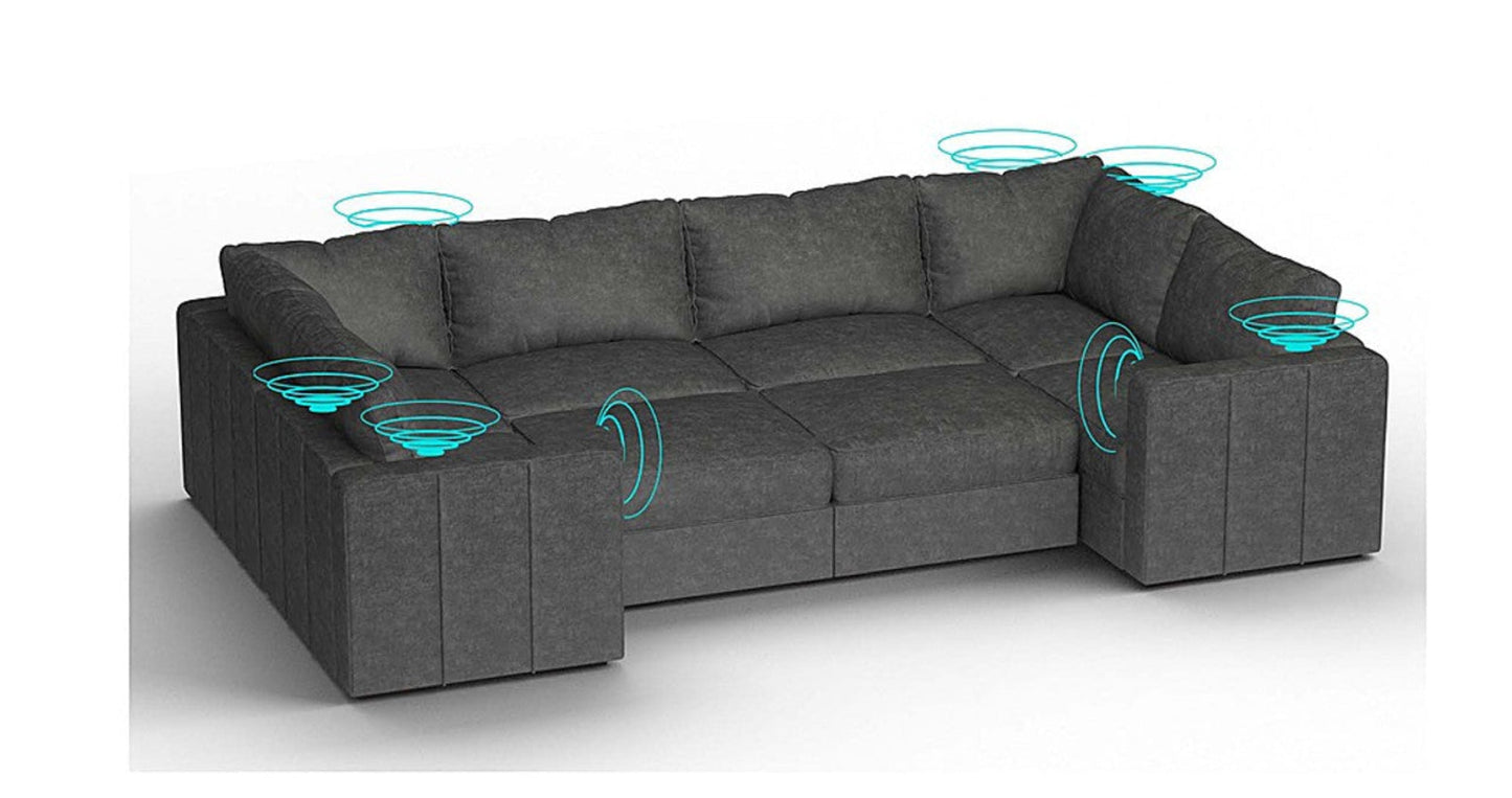 Lovesac – 8 Seats + 10 Sides Corded Velvet &amp; Standard Foam with 10 Speaker Immersive Sound + Charge System – Charcoal Grey - SKU_1772863345325_55