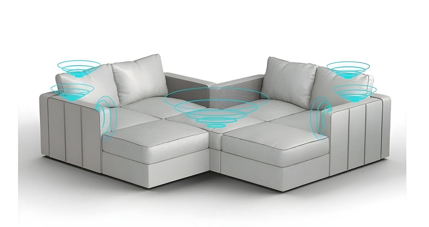 Lovesac – 7 Seats + 8 Sides Luxe Chenille & Standard Foam with 10 Speaker Immersive Sound + Charge System – Tonal Sterling - BB6484367