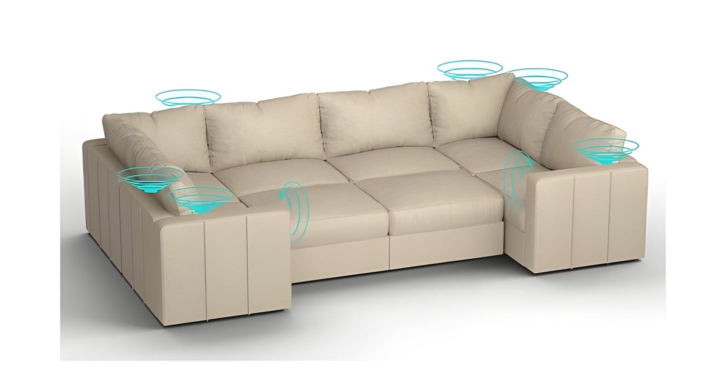 Lovesac – 8 Seats + 10 Sides Combed Chenille & Lovesoft with 8 Speaker Immersive Sound + Charge System – Tan - BB6484441