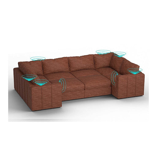 Lovesac – 8 Seats + 10 Sides Rained Chenille & Lovesoft with 6 Speaker Immersive Sound + Charge System – Terracotta - BB6484356