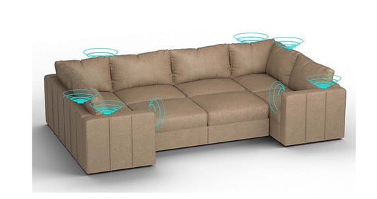 Lovesac – 8 Seats + 10 Sides Combed Chenille &amp; Standard Foam with 8 Speaker Immersive Sound + Charge System – Taupe - 1772604858047_679