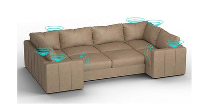 Lovesac – 8 Seats + 10 Sides Combed Chenille &amp; Standard Foam with 8 Speaker Immersive Sound + Charge System – Taupe - 1772604858047_679