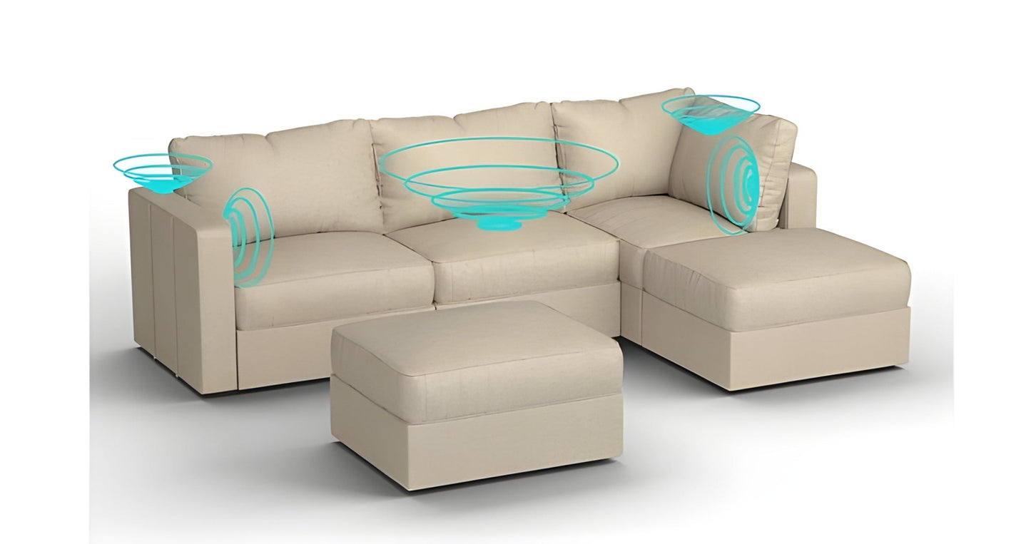 Lovesac – 5 Seats + 5 Sides Combed Chenille & Standard Foam with 8 Speaker Immersive Sound + Charge System – Tan - BB6484261
