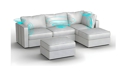 Lovesac – 5 Seats + 5 Sides Luxe Chenille & Standard Foam with 8 Speaker Immersive Sound + Charge System – Tonal Sterling - BB6484291