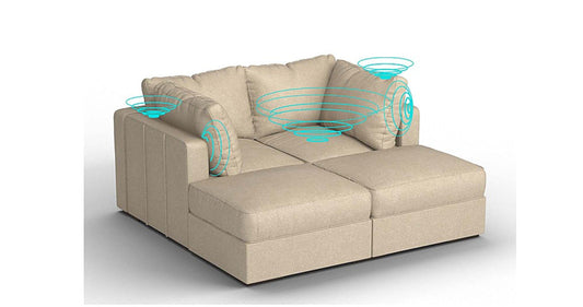 Lovesac – 4 Seats + 4 Sides Combed Chenille & Standard Foam with 6 Speaker Immersive Sound + Charge System – Tan - 1760087616308_836