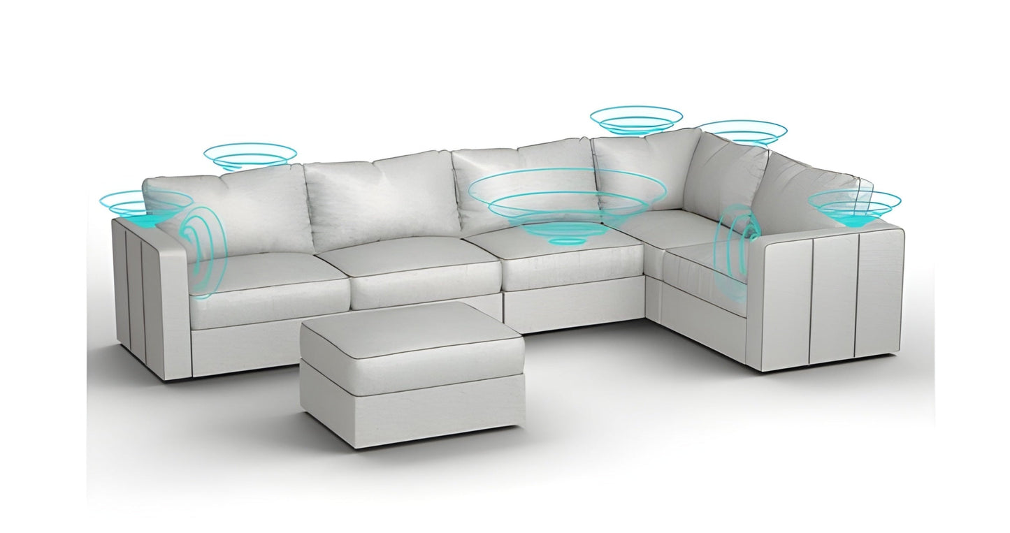 Lovesac – 6 Seats + 8 Sides Luxe Chenille & Lovesoft with 6 Speaker Immersive Sound + Charge System – Tonal Sterling - BB6484394