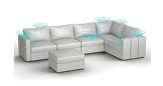 Lovesac – 6 Seats + 8 Sides Luxe Chenille & Lovesoft with 6 Speaker Immersive Sound + Charge System – Tonal Sterling - BB6484394