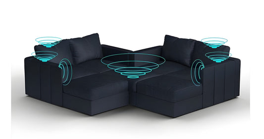 Lovesac – 7 Seats + 8 Sides Corded Velvet & Lovesoft with 8 Speaker Immersive Sound + Charge System – Midnight Navy - BB6484363