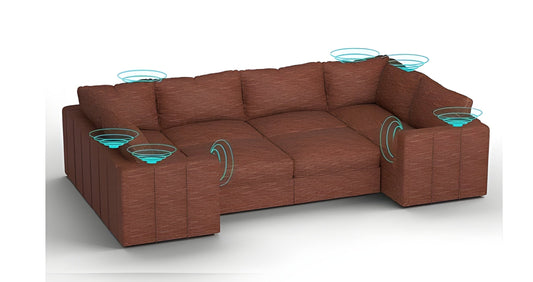 Lovesac – 8 Seats + 10 Sides Rained Chenille & Standard Foam with 6 Speaker Immersive Sound + Charge System – Terracotta - BB6484380
