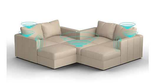 Lovesac – 7 Seats + 8 Sides Combed Chenille & Lovesoft with 6 Speaker Immersive Sound + Charge System – Tan - BB6484398