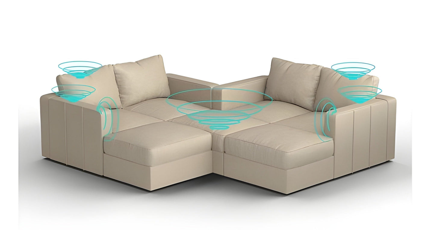 Lovesac – 7 Seats + 8 Sides Combed Chenille & Lovesoft with 6 Speaker Immersive Sound + Charge System – Tan - BB6484398