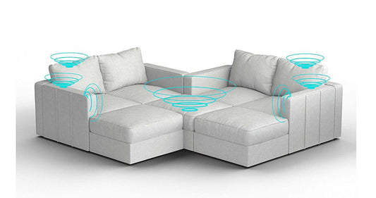 Lovesac – 7 Seats + 8 Sides Corded Velvet & Lovesoft with 8 Speaker Immersive Sound + Charge System – Sky Grey - 1760081699865_763