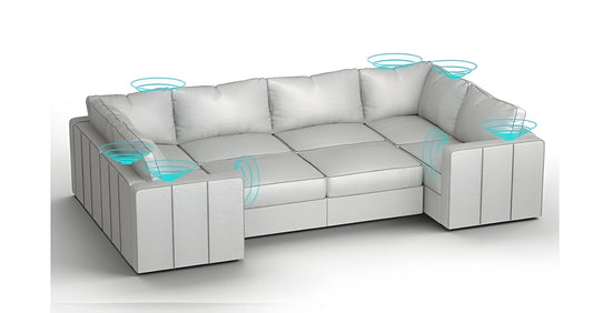 Lovesac – 8 Seats + 10 Sides Luxe Chenille & Lovesoft with 10 Speaker Immersive Sound + Charge System – Tonal Sterling - BB6484436