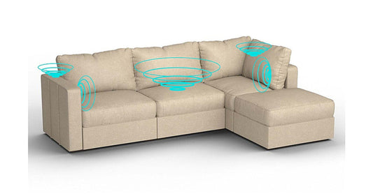 Lovesac – 4 Seats + 5 Sides Combed Chenille & Standard Foam with 6 Speaker Immersive Sound + Charge System – Tan - 1760080285094_197