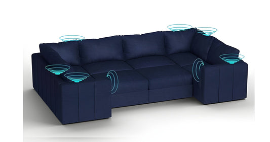 Lovesac – 8 Seats + 10 Sides Corded Velvet & Lovesoft with 10 Speaker Immersive Sound + Charge System – Sapphire Navy - BB6484411