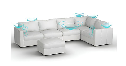 Lovesac – 6 Seats + 8 Sides Corded Velvet & Lovesoft with 6 Speaker Immersive Sound + Charge System – Sky Grey - BB6483874