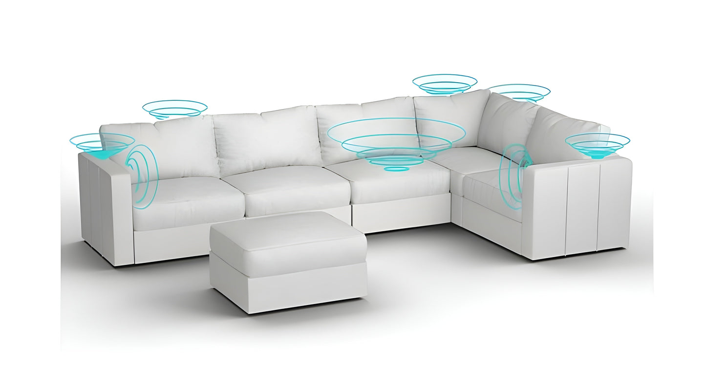 Lovesac – 6 Seats + 8 Sides Corded Velvet & Lovesoft with 6 Speaker Immersive Sound + Charge System – Sky Grey - BB6483874