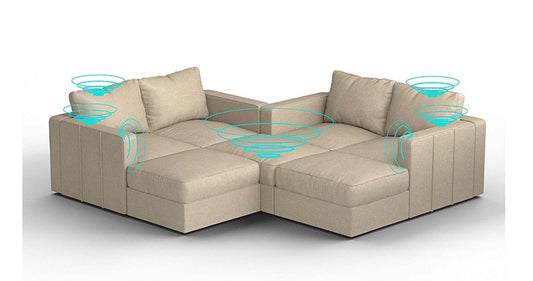 Lovesac – 7 Seats + 8 Sides Combed Chenille & Lovesoft with 10 Speaker Immersive Sound + Charge System – Tan - 1760084096604_949