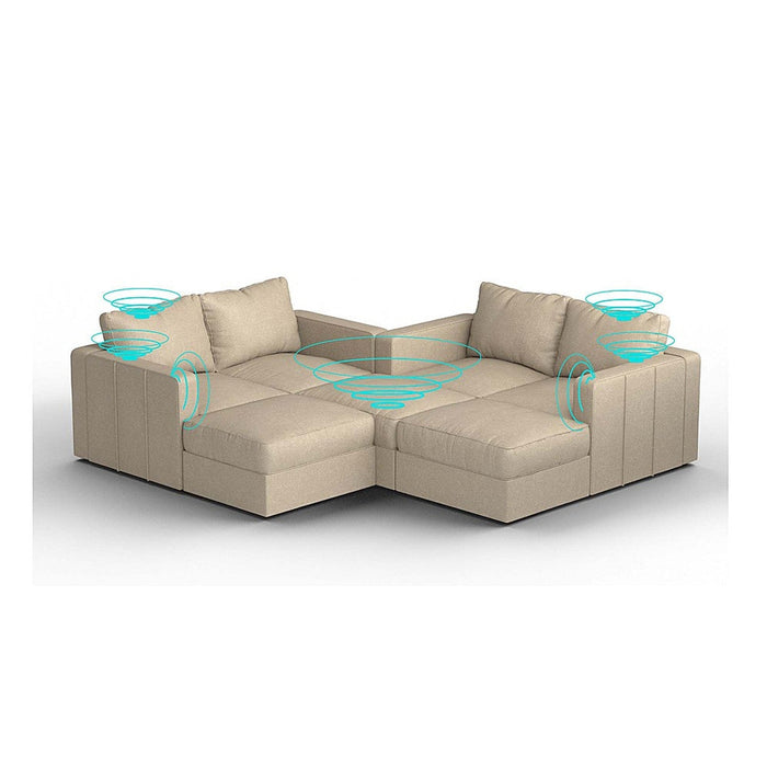 Lovesac – 7 Seats + 8 Sides Combed Chenille & Lovesoft with 10 Speaker Immersive Sound + Charge System – Tan - BB6484348