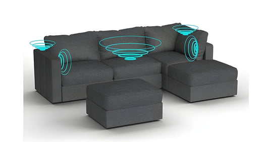 Lovesac – 5 Seats + 5 Sides Corded Velvet & Lovesoft with 8 Speaker Immersive Sound + Charge System – Charcoal Grey - BB6484277