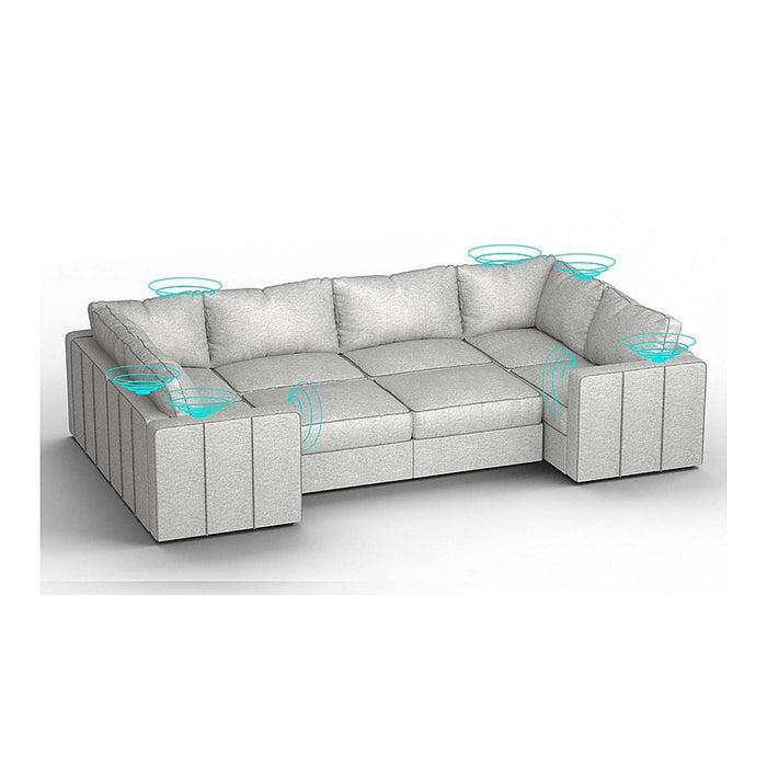 Lovesac – 8 Seats + 10 Sides Luxe Chenille & Lovesoft with 6 Speaker Immersive Sound + Charge System – Tonal Sterling - BB6484451