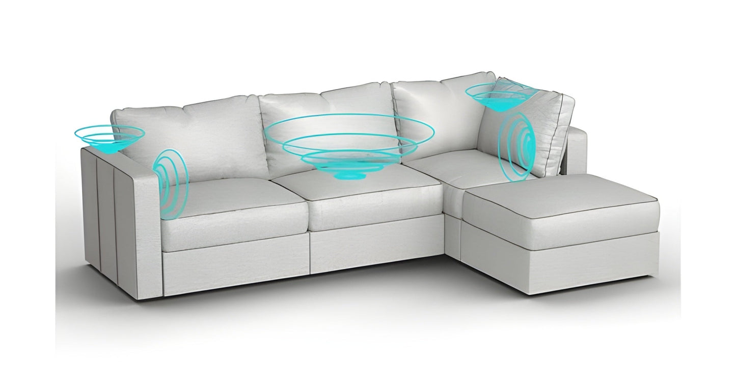 Lovesac – 4 Seats + 5 Sides Luxe Chenille & Standard Foam with 6 Speaker Immersive Sound + Charge System – Tonal Sterling - BB6484161