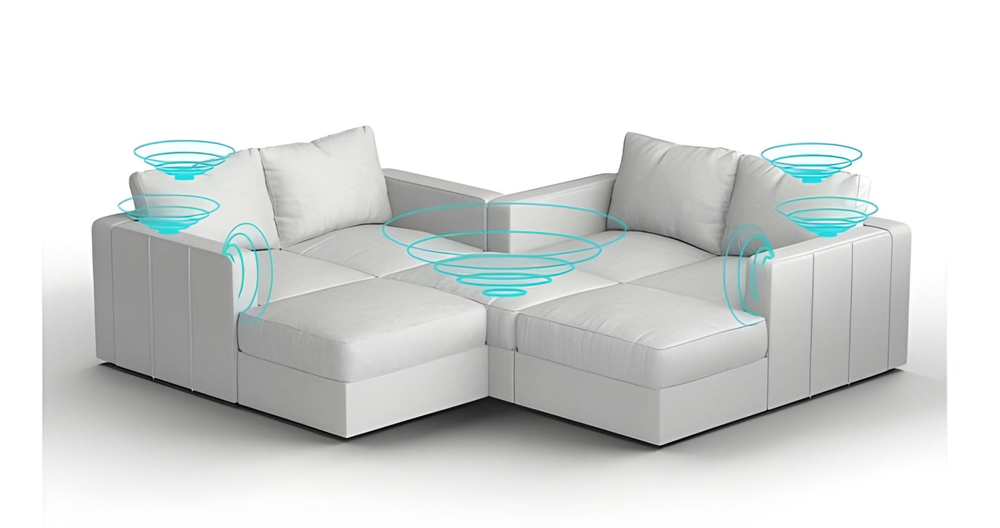 Lovesac – 7 Seats + 8 Sides Corded Velvet & Standard Foam with 10 Speaker Immersive Sound + Charge System – Sky Grey - BB6484344