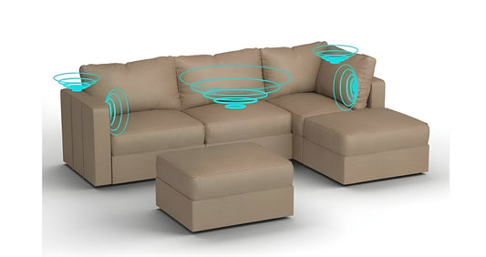Lovesac – 5 Seats + 5 Sides Combed Chenille & Standard Foam with 8 Speaker Immersive Sound + Charge System – Taupe - BB6484258