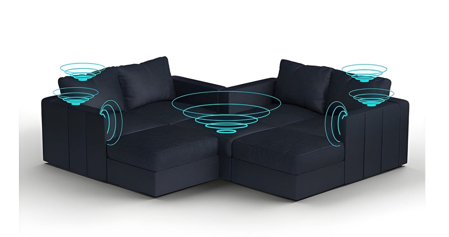 Lovesac – 7 Seats + 8 Sides Corded Velvet & Standard Foam with 8 Speaker Immersive Sound + Charge System – Midnight Navy - BB6484346