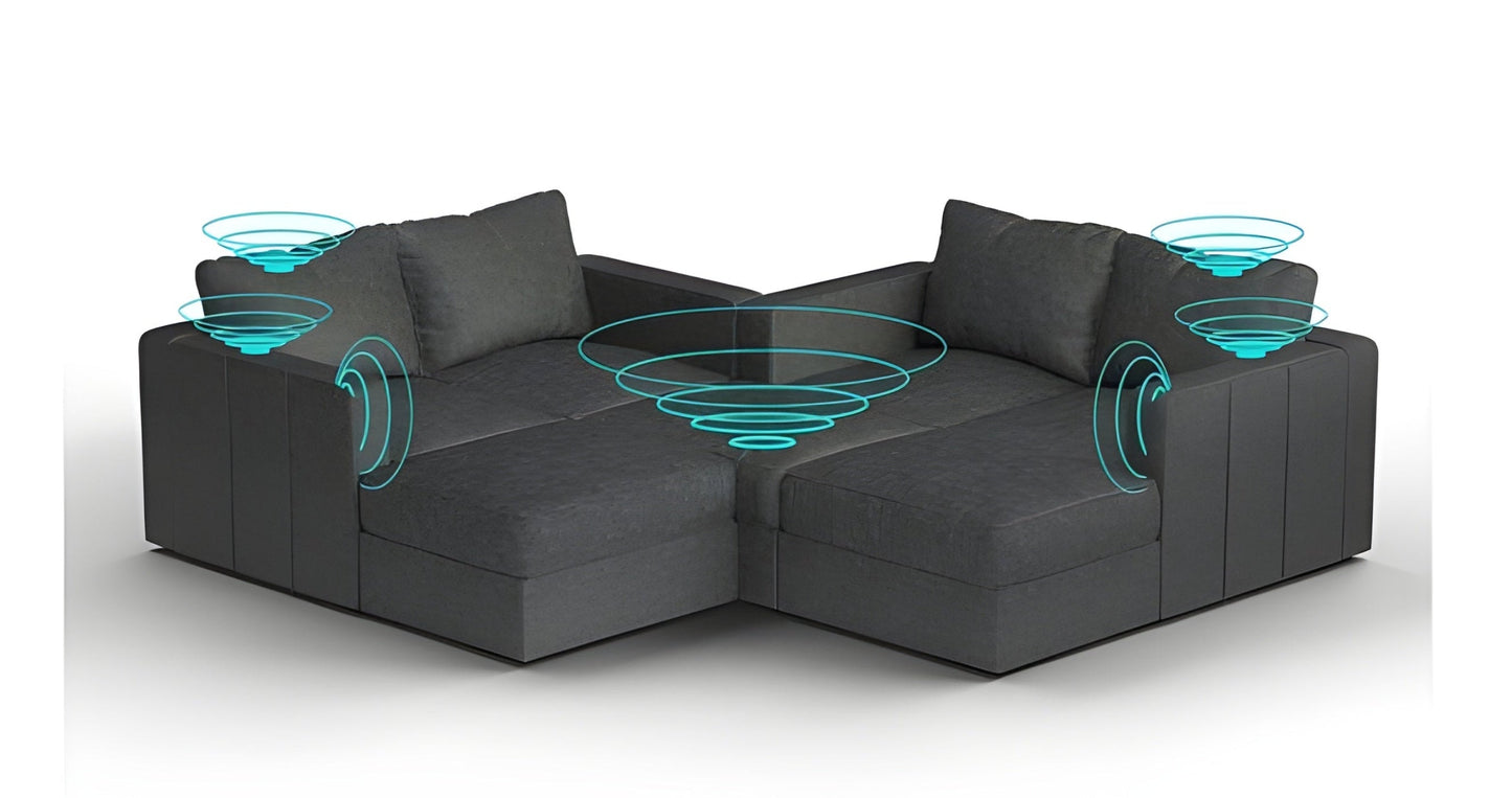Lovesac – 7 Seats + 8 Sides Corded Velvet & Standard Foam with 8 Speaker Immersive Sound + Charge System – Charcoal Grey - BB6484325