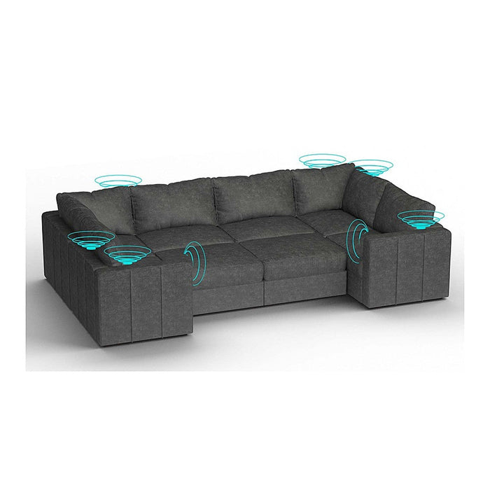 Lovesac – 8 Seats + 10 Sides Corded Velvet & Lovesoft with 10 Speaker Immersive Sound + Charge System – Charcoal Grey - BB6484410