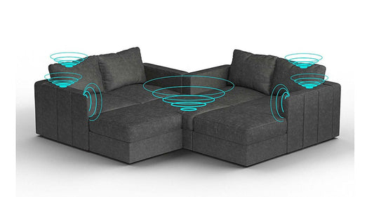 Lovesac – 7 Seats + 8 Sides Corded Velvet &amp; Standard Foam with 6 Speaker Immersive Sound + Charge System – Charcoal Grey - 1772611622617_326